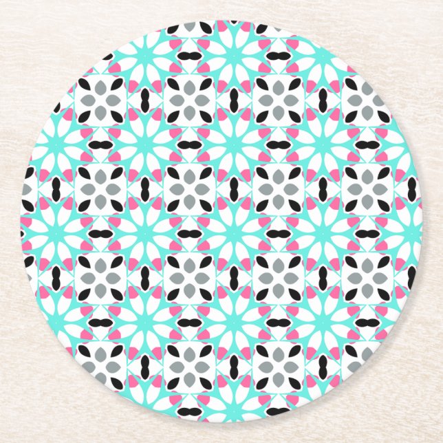 Modern Blommigt Geometric Underlägg Papper Rund (Framsidan)