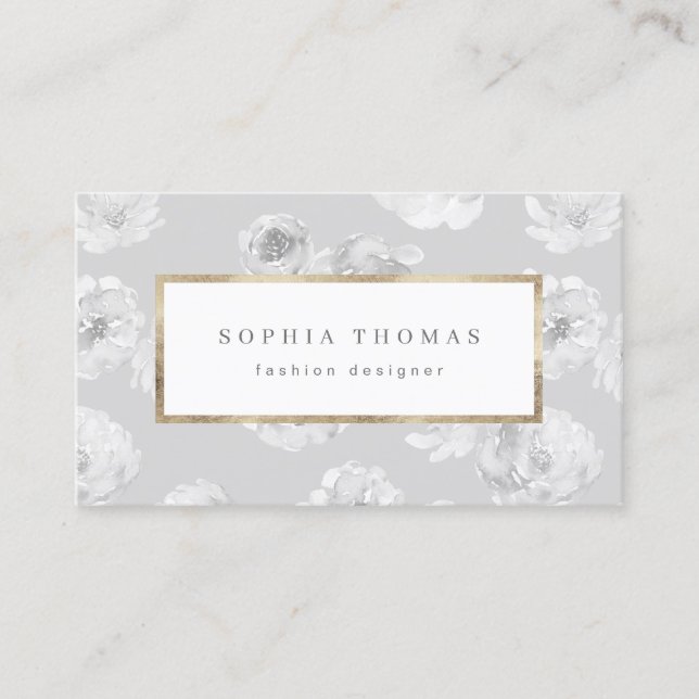 Modern blommigt grått guld professionell b visitkort (Framsida)