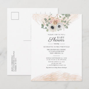Modern Blommigt Greenery Pampas Grass Baby Shower Inbjudan Vykort