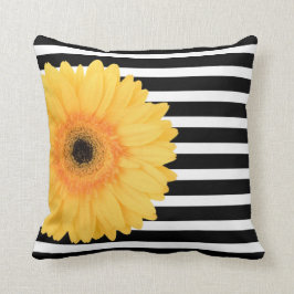Modern blommigt, gul daisy för B&W-randw Kudde