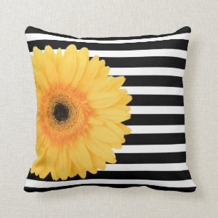 Modern blommigt, gul daisy för B&W-randw Kudde