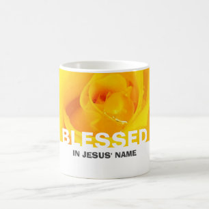 Modern Blommigt Gul ros BLESSED Kaffemugg