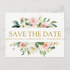 Modern | BLOMMIGT GULD BRÖLLOP SPARA DATUM Meddelande Vykort