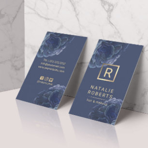 Modern Blommigt Guld Monogram Logotyp Elegant Navy Visitkort