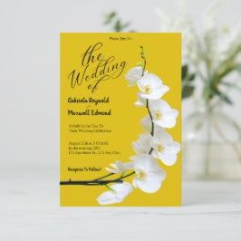 Modern Blommigt Gult och vita Orchids Bröllop Inbjudningar