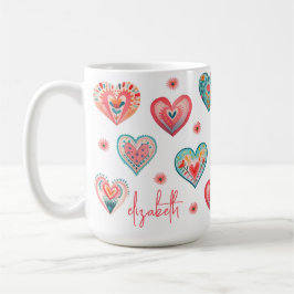 Modern Blommigt Heart Mönster Kaffemugg