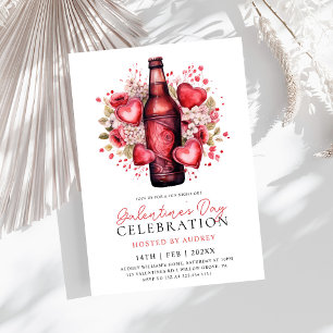 Modern Blommigt Hearts Beer Galentine's Day Party Inbjudningar