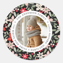 Modern Blommigt | Helgdag Photo Returadress Runt Klistermärke