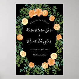 Modern Blommigt i Black & Peach Bröllop Poster