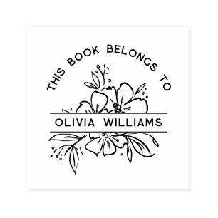 Modern Blommigt i Bok-Tillhöret till anpassat namn Självfärgande Stämpel