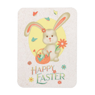 Modern Blommigt i glad påsk Adsible Bunny Magnet