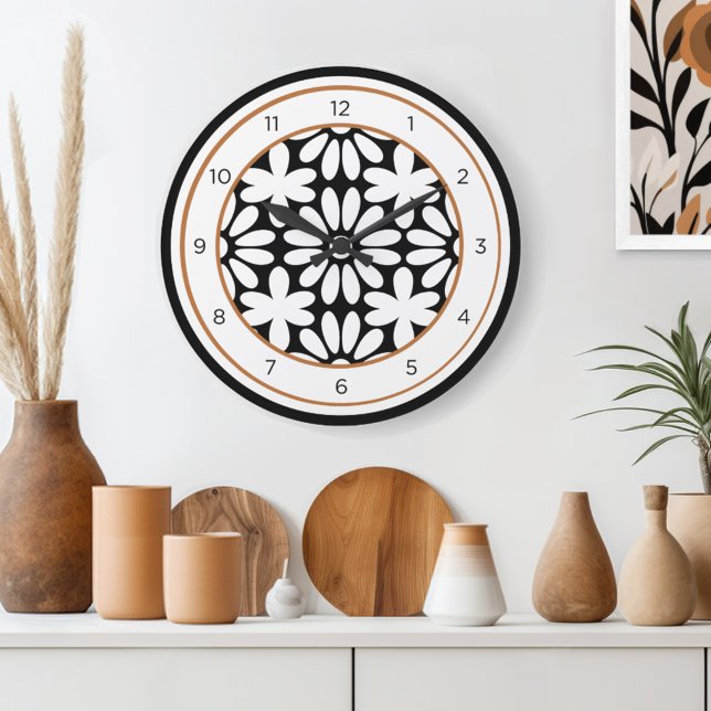 Modern Blommigt i mitten Stor Klocka (Embrace the timeless charm of floral retro style with Wild on Flowers' Mid Century wall clock. )