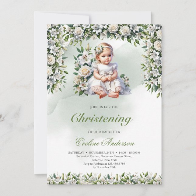 Modern blommigt-inbjudan Christening Inbjudningar (Framsida)