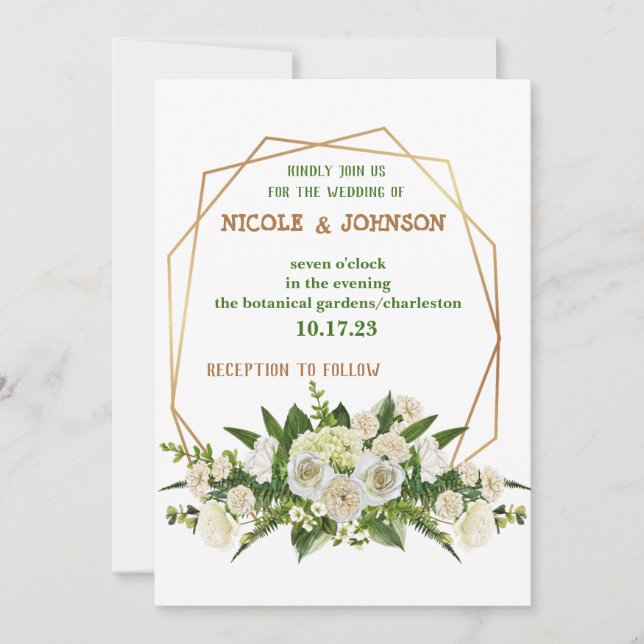 Modern blommigt - inbjudan till guldbröllop i ram (Framsida)