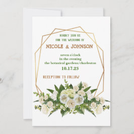 Modern blommigt - inbjudan till guldbröllop i ram