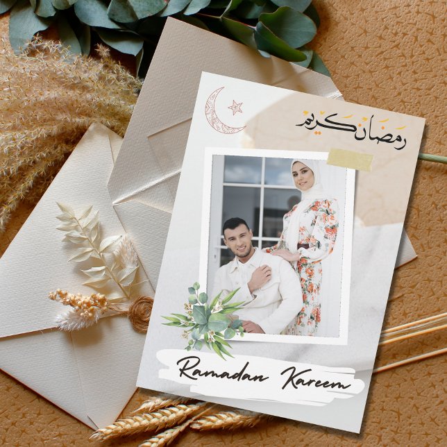 Modern Blommigt Islamic Ramadan Mubarak Photo Julkort (Skapare uppladdad)