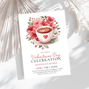 Modern Blommigt Kaffe-Valentineser Galentines Part Inbjudningar