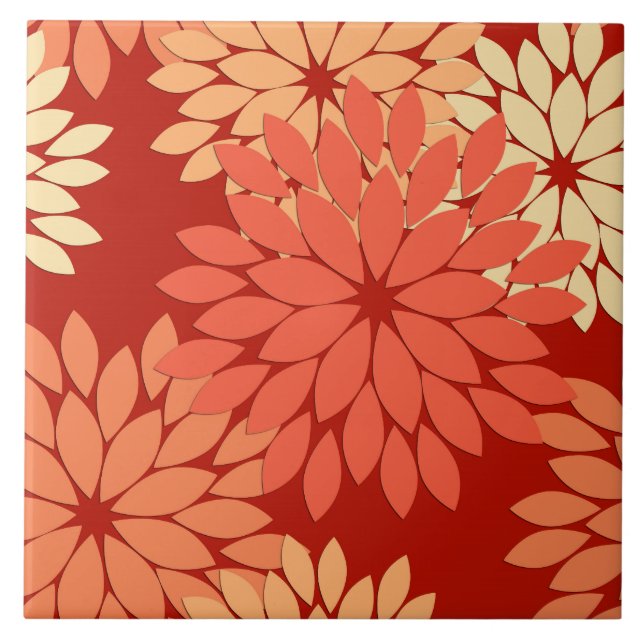 Modern Blommigt Kimono Print, Mandarin Orange Kakelplatta (Framsidan)