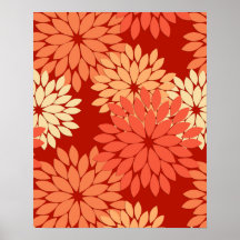 Modern Blommigt Kimono Print, Mandarin Orange