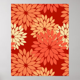 Modern Blommigt Kimono Print, Mandarin Orange Poster