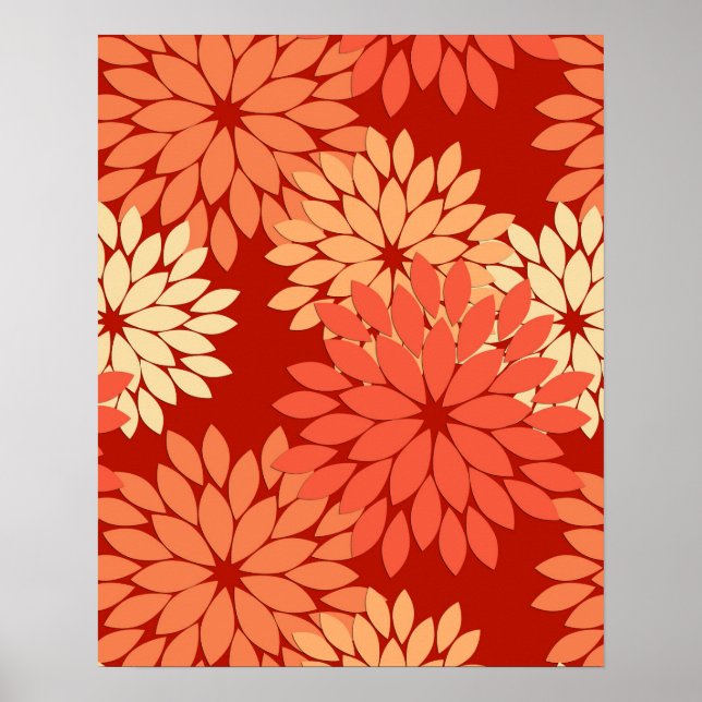 Modern Blommigt Kimono Print, Mandarin Orange Poster (Framsidan)