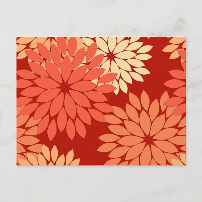 Modern Blommigt Kimono Print, Mandarin Orange Vykort (Framsida)