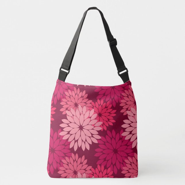 Modern Blommigt Kimono-utskrift, koral Rosa och Bu Axelväska (Framsida)