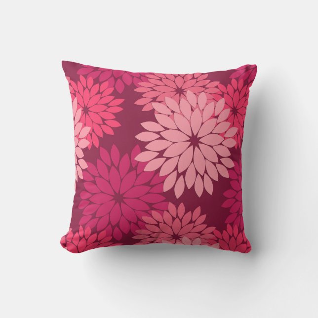 Modern Blommigt Kimono-utskrift, koral Rosa och Bu Utomhuskudde (Framsida)