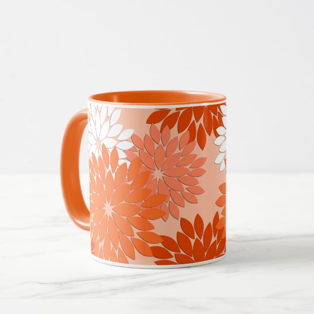 Modern Blommigt Kimono-utskrift, korallisk Orange  Mugg (Framsida vänster)