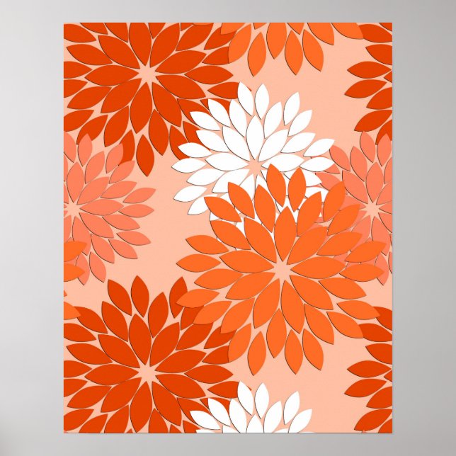 Modern Blommigt Kimono-utskrift, korallisk Orange  Poster (Framsidan)