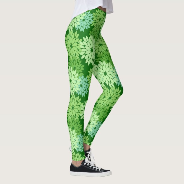 Modern Blommigt Kimono-utskrift, limmargrön Leggings (Höger)