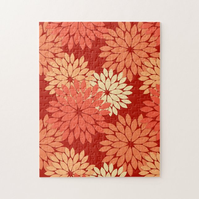 Modern Blommigt Kimono-utskrift, Mandarin-Orange Pussel (Vertikal)