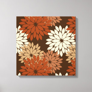Modern Blommigt Kimono-utskrift, Mörk Brown och Ta Canvastryck