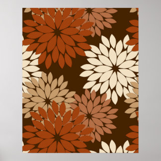 Modern Blommigt Kimono-utskrift, Mörk Brown och Ta Poster