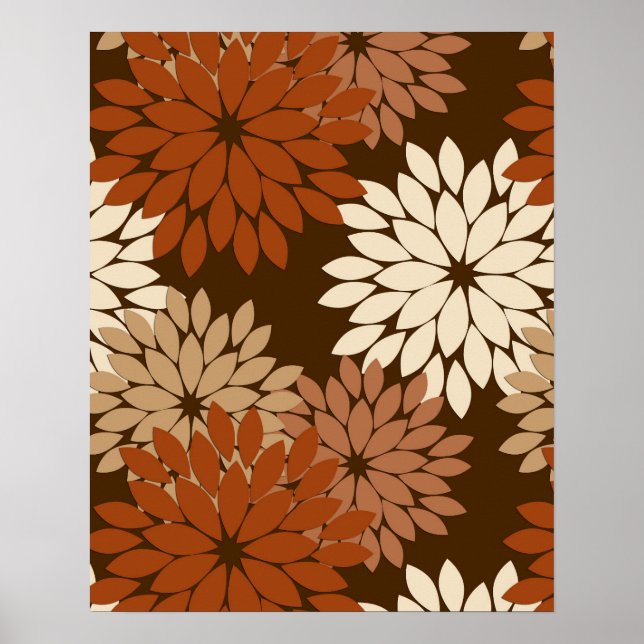 Modern Blommigt Kimono-utskrift, Mörk Brown och Ta Poster (Framsidan)