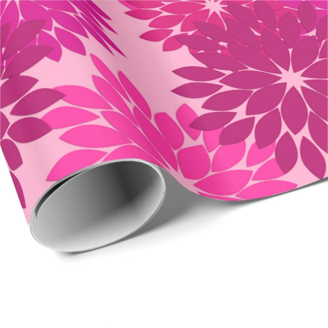 Modern Blommigt Kimono-utskrift, Rosa, Fuchsia och Presentpapper (Rullad Hörn)