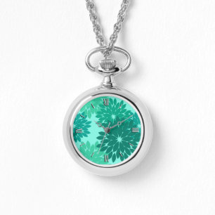 Modern Blommigt Kimono-utskrift, turkos, Teal & Aq Armbandsur