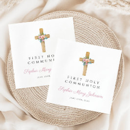 Modern Blommigt Kor Girl First Communion Pappersservett