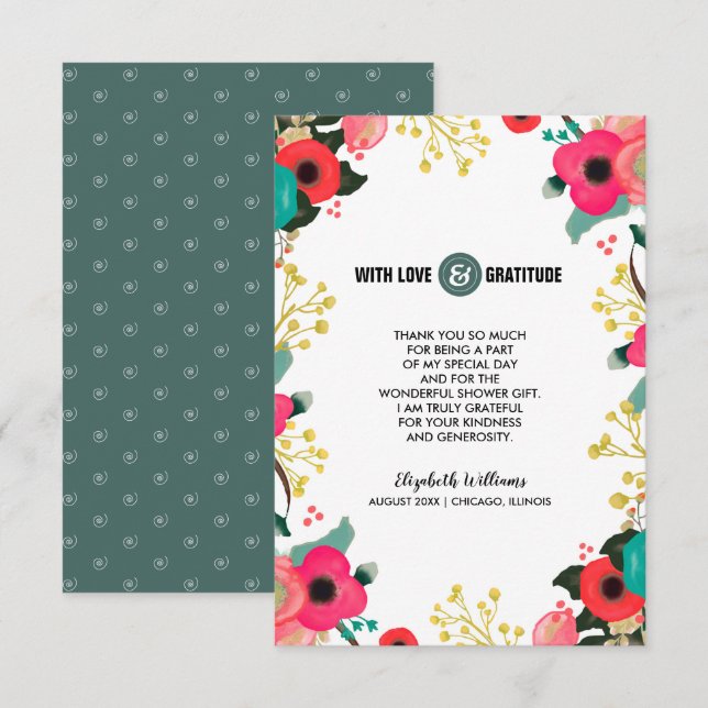 Modern Blommigt-kort för tack Möhippa Kort (Fram/baksida)