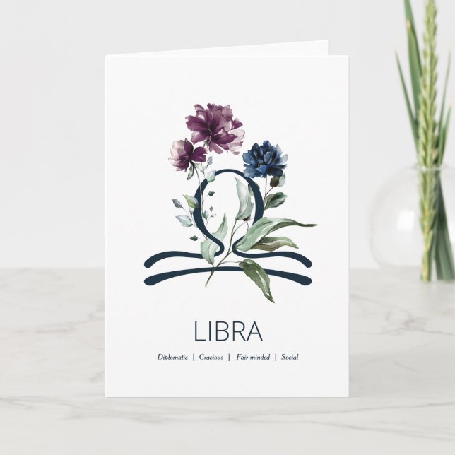Modern Blommigt Libra Zodiac Stjärntecken Birthday Kort (Framsida)