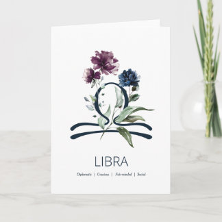 Modern Blommigt Libra Zodiac Stjärntecken Birthday Kort