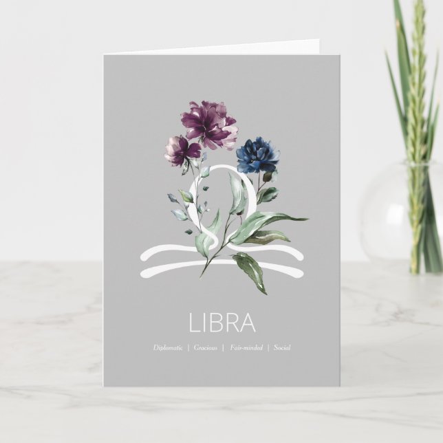 Modern Blommigt Libra Zodiac Stjärntecken Birthday Kort (Framsida)