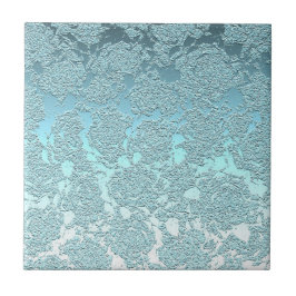 Modern Blommigt Light Teal Grönt Mönster Kakelplatta
