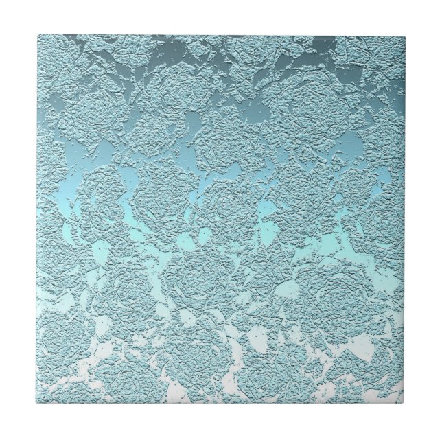 Modern Blommigt Light Teal Grönt Mönster Kakelplatta (Framsidan)