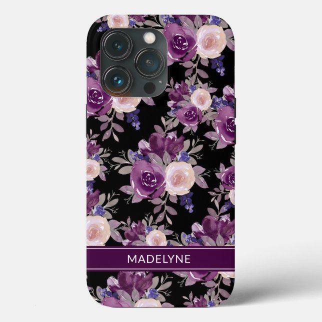 Modern Blommigt Lila Mauve Black (Baksida )