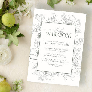 Modern Blommigt Line Art Sage Grönt Baby i Bloom Inbjudningar