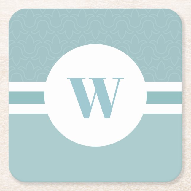 Modern blommigt ljusblå anpassningsbar monogram in underlägg papper kvadrat (Framsidan)