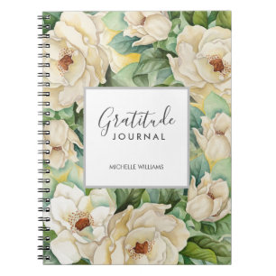 Modern Blommigt Magnolia Gratitude Journal Namn Anteckningsbok