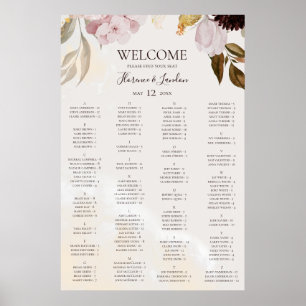 Modern Blommigt Marble Alfabetical Seattle Chart Poster