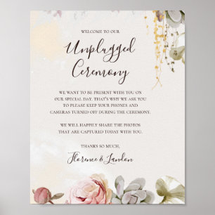 Modern Blommigt Marble Unplugged Ceremony Poster